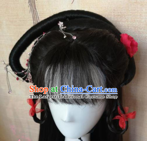 Chinese Traditional Cosplay Palace Princess Wigs Ancient Nobility Lady Wig Sheath Hair Accessories for Women