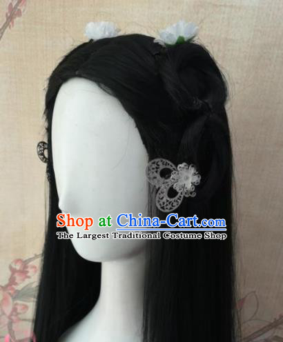 Chinese Traditional Cosplay Nobility Lady Black Long Wigs Ancient Palace Princess Wig Sheath Hair Accessories for Women