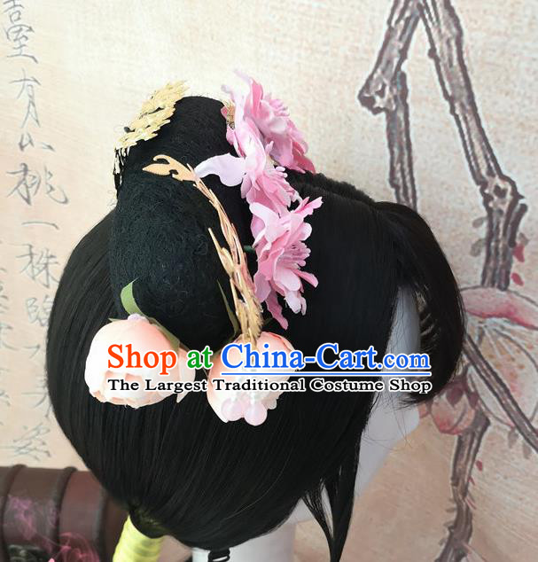 Chinese Traditional Cosplay Princess Wigs Ancient Court Lady Wig Sheath and Hair Accessories for Women