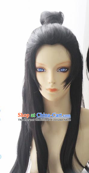 Chinese Traditional Cosplay Young Knight Wigs Ancient Swordsman Wig Sheath Hair Accessories for Men