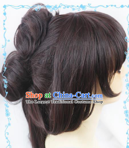Chinese Traditional Cosplay Fairy Brown Hair Wigs Ancient Female Swordsman Wig Sheath Hair Accessories for Women