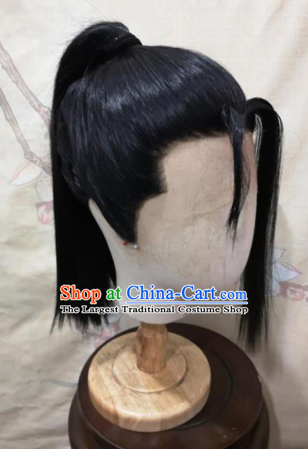 Traditional Chinese Cosplay Game young Knight Black Wigs Ancient Swordsman Wig Sheath Hair Accessories for Men