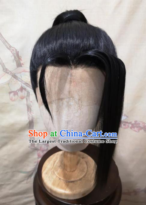 Traditional Chinese Cosplay Game young Knight Black Wigs Ancient Swordsman Wig Sheath Hair Accessories for Men