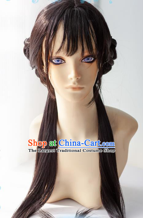 Chinese Traditional Cosplay Young Lady Wigs Ancient Swordswoman Wig Sheath Hair Accessories for Women
