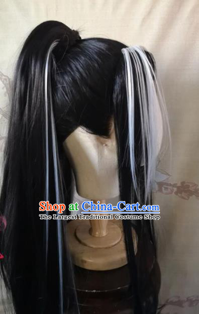 Traditional Chinese Cosplay Game Knight Ponytail Wigs Ancient Swordsman Wig Sheath Hair Accessories for Men