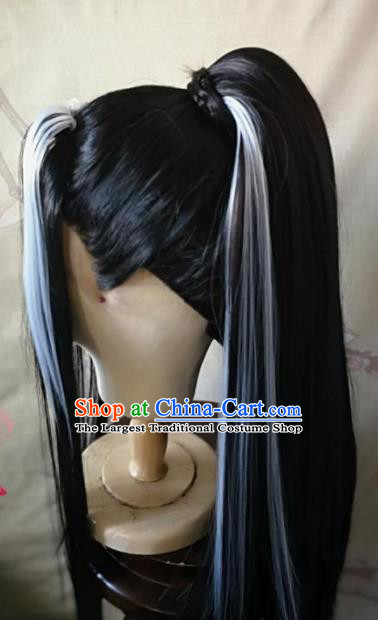 Traditional Chinese Cosplay Game Knight Ponytail Wigs Ancient Swordsman Wig Sheath Hair Accessories for Men
