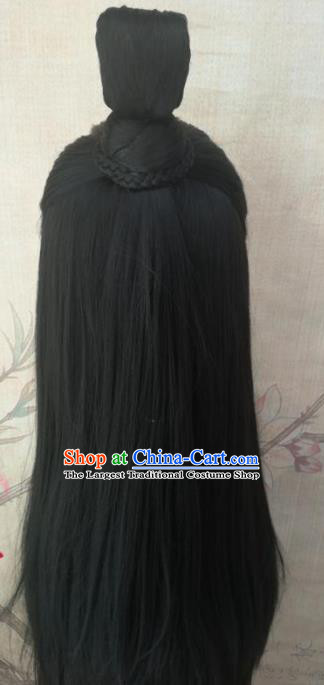 Traditional Chinese Cosplay Game Prince Black Wigs Ancient Swordsman Wig Sheath Hair Accessories for Men