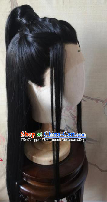 Traditional Chinese Cosplay Swordsman Xue Yang Black Wigs Ancient Nobility Childe Wig Sheath Hair Accessories for Men