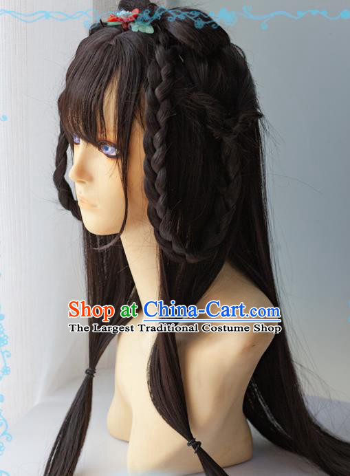 Chinese Traditional Cosplay Fairy Wigs Ancient Swordswoman Wig Sheath Hair Accessories for Women