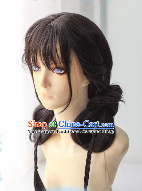 Chinese Traditional Cosplay Female Knight Wigs Ancient Swordswoman Wig Sheath Hair Accessories for Women