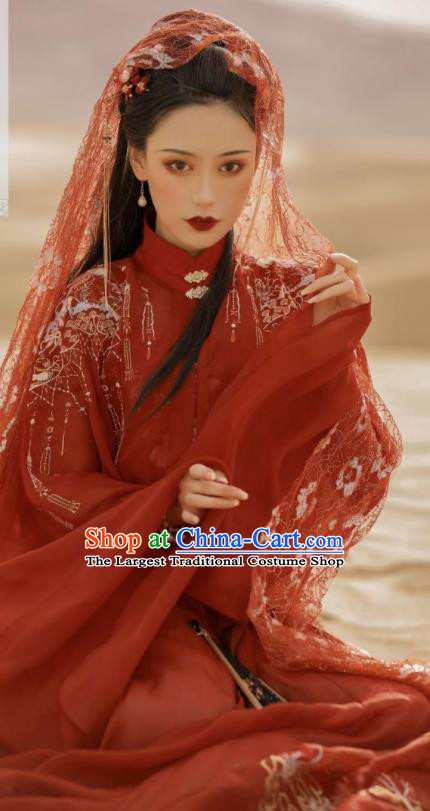 Traditional Chinese Ming Dynasty Rich Lady Red Hanfu Dress Ancient Bride Wedding Replica Costumes for Women