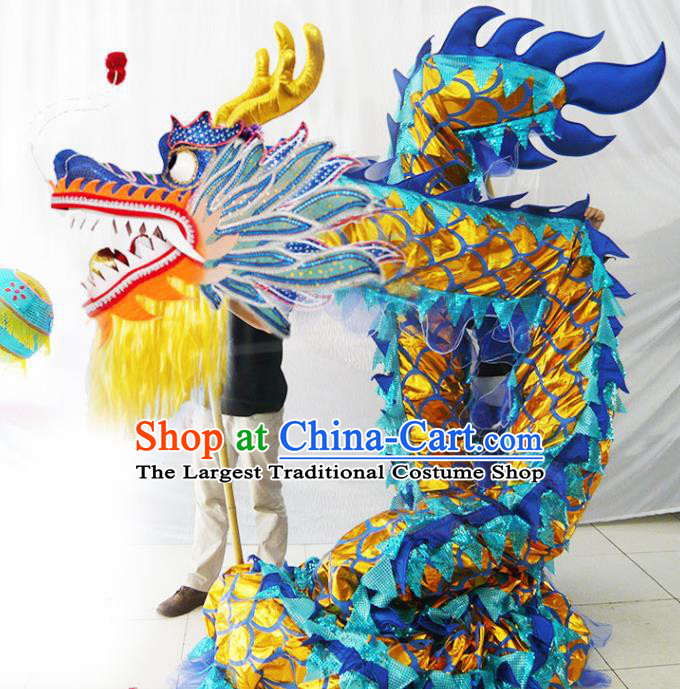 Chinese New Year Dragon Dance Competition Blue Dragon Head Traditional Dragon Dance Prop Complete Set for Adult