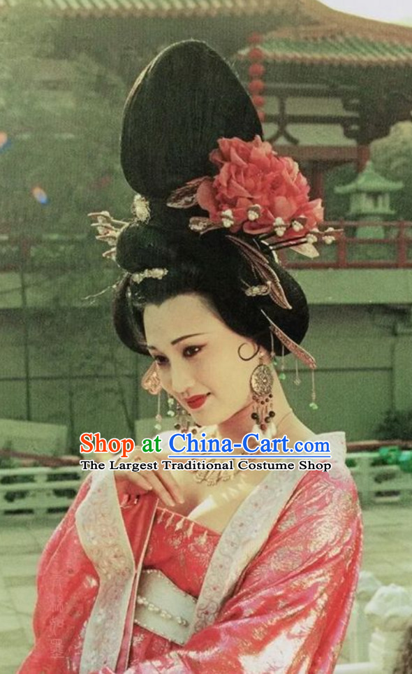 Chinese Classical Ancient Female Tang Dynasty Yang Yuhuan Empress Wig and Hair Jewelry Set