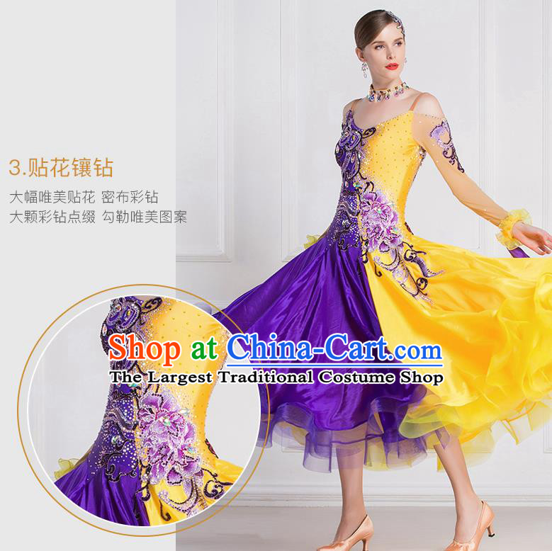 Top Grade Ballroom Dance Waltz Purple Veil Dress Modern Dance International Dance Costume for Women