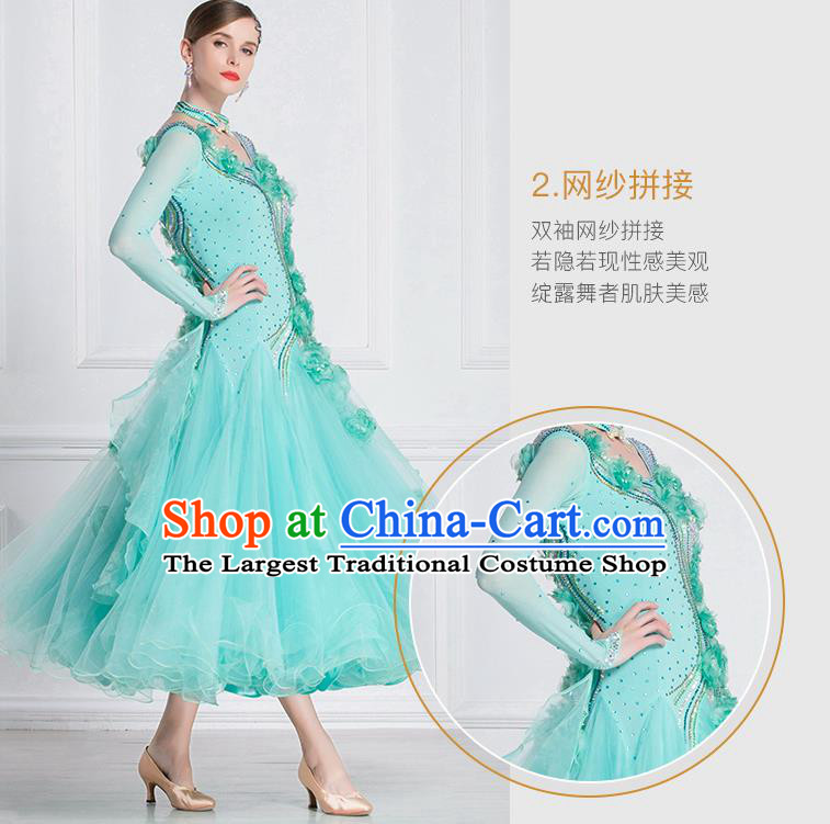 Top Grade Waltz Dance Light Blue Veil Dress Ballroom Dance Modern Dance International Dance Costume for Women