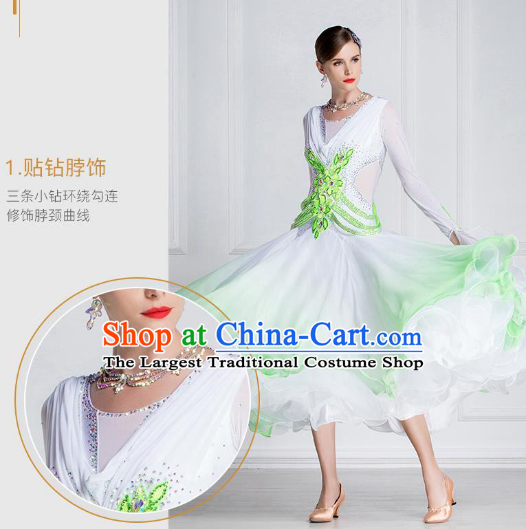 Top Grade Waltz Dance Gradient Green Veil Dress Ballroom Dance Modern Dance International Dance Costume for Women