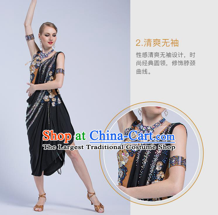 Top Grade Latin Dance Competition Cha Cha Black Dress Modern Dance International Ballroom Dance Costume for Women