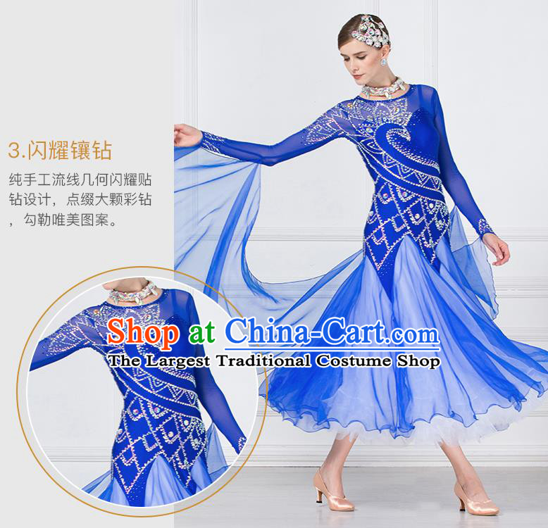 Professional International Waltz Dance Royalblue Dress Ballroom Dance Modern Dance Competition Costume for Women