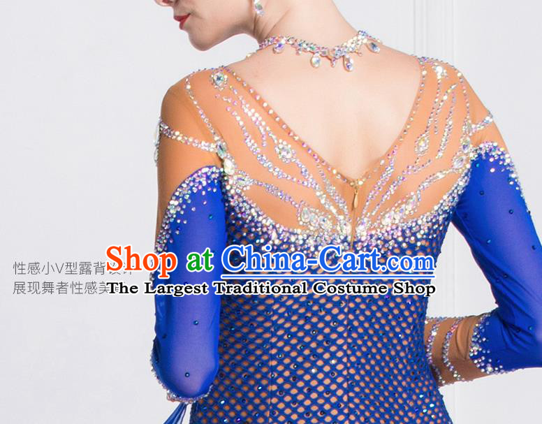 Professional International Waltz Dance Royalblue Veil Dress Ballroom Dance Modern Dance Competition Costume for Women