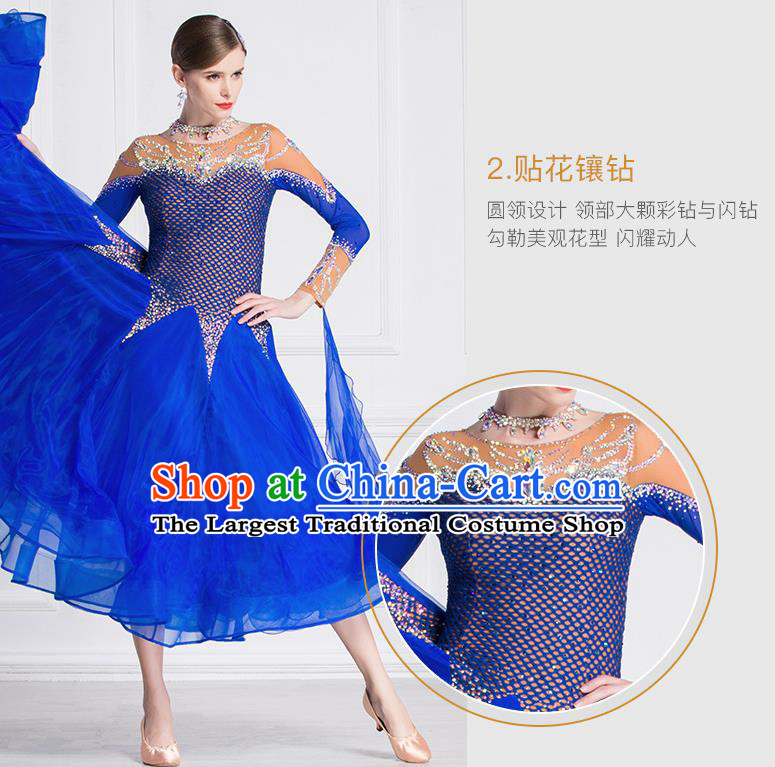 Professional International Waltz Dance Royalblue Veil Dress Ballroom Dance Modern Dance Competition Costume for Women