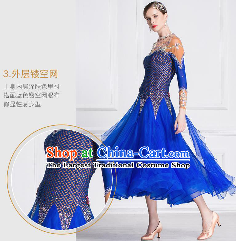 Professional International Waltz Dance Royalblue Veil Dress Ballroom Dance Modern Dance Competition Costume for Women