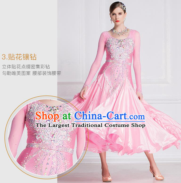 Professional International Waltz Dance Pink Dress Ballroom Dance Modern Dance Competition Costume for Women