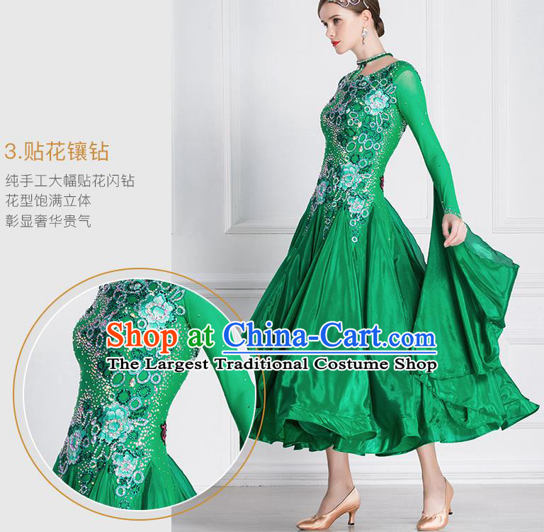Top Grade International Waltz Dance Green Dress Ballroom Dance Modern Dance Costume for Women