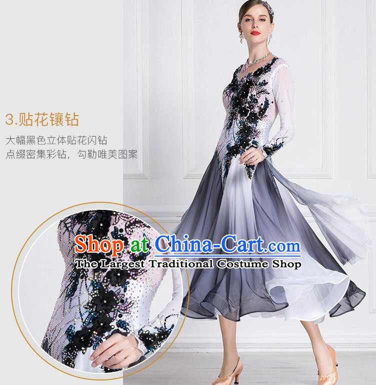 Professional International Waltz Dance Grey Dress Ballroom Dance Modern Dance Competition Costume for Women
