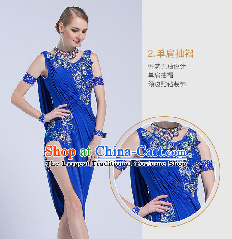 Top Latin Dance Competition Royalblue Dress Modern Dance International Rumba Dance Costume for Women