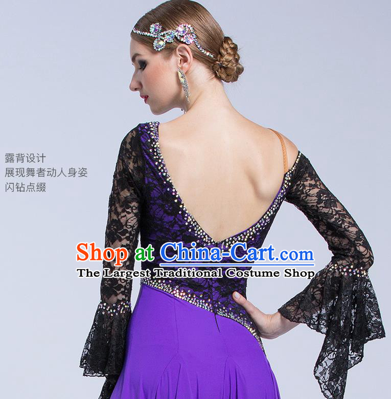 Professional Waltz Tango Competition Lace Purple Dress Modern Dance International Ballroom Dance Costume for Women