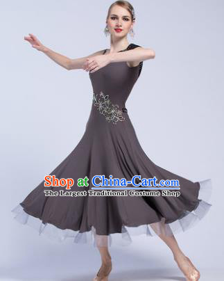 Professional Modern Dance Waltz Competition Grey Dress International Ballroom Dance Costume for Women