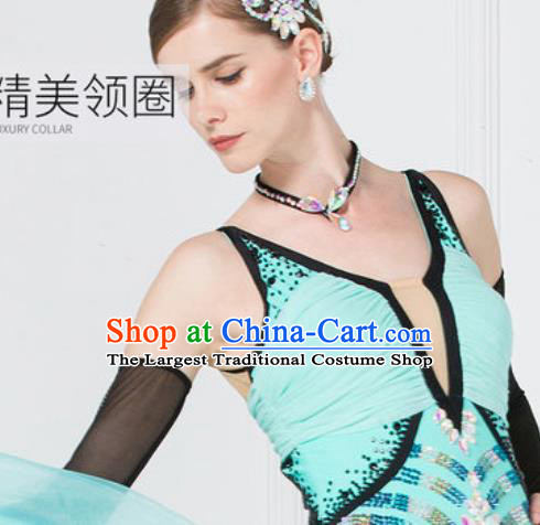 Professional Modern Dance Waltz Light Blue Veil Dress International Ballroom Dance Competition Costume for Women