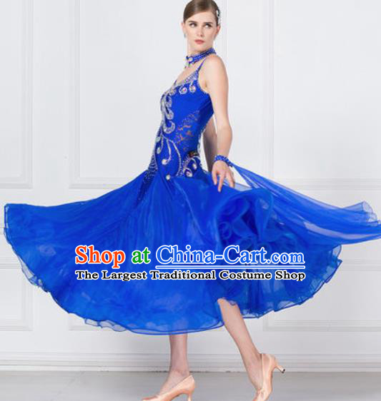 Professional Modern Dance Waltz Royalblue Dress International Ballroom Dance Competition Costume for Women