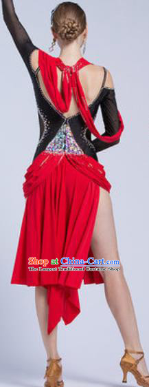 Top Latin Dance Competition Red Short Dress Modern Dance International Rumba Dance Costume for Women