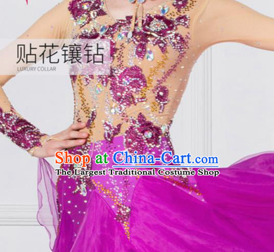 Professional Ballroom Dance Waltz Purple Dress International Modern Dance Competition Costume for Women