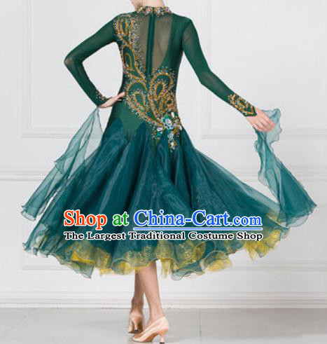 Professional Modern Dance Deep Green Dress Ballroom Dance International Waltz Competition Costume for Women