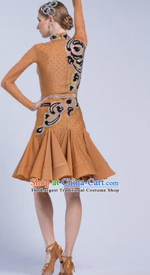 Professional Latin Dance Competition Brown Dress Modern Dance International Rumba Dance Costume for Women