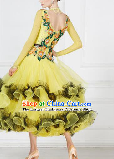 Top Grade Modern Dance Yellow Dress Ballroom Dance International Waltz Competition Costume for Women