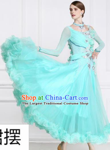 Top Waltz Competition Modern Dance Light Blue Dress Ballroom Dance International Dance Costume for Women