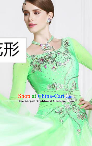 Top Waltz Competition Modern Dance Green Dress Ballroom Dance International Dance Costume for Women