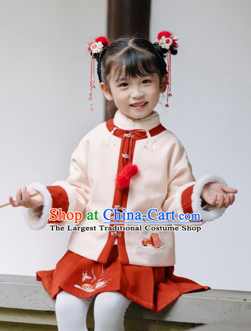 Chinese National Girls Costume Traditional New Year Tang Suit for Kids