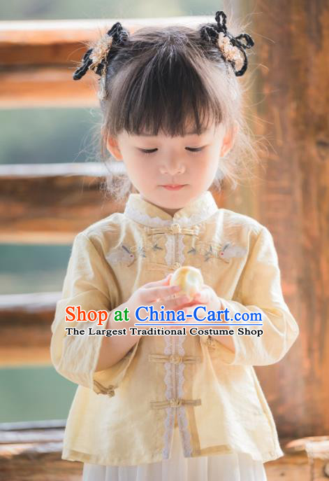 Chinese National Girls Yellow Cheongsam Blouse and White Skirt Traditional New Year Tang Suit Costume for Kids