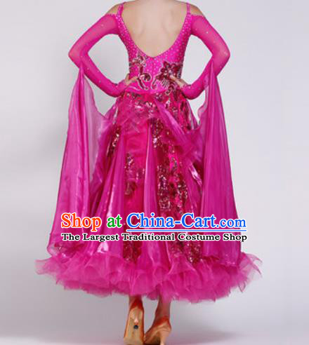 Professional Waltz Dance Rosy Dress Modern Dance Ballroom Dance International Dance Costume for Women