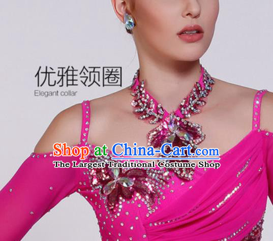 Professional Waltz Dance Rosy Dress Modern Dance Ballroom Dance International Dance Costume for Women