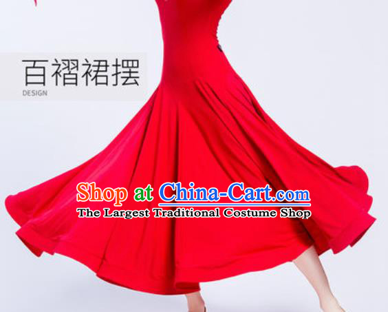 Top Grade Modern Dance Red Dress Ballroom Dance International Waltz Competition Costume for Women