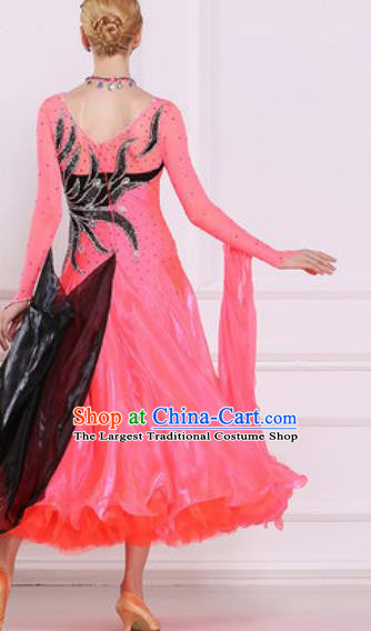 Top Grade Modern Dance Peach Pink Dress Ballroom Dance International Waltz Competition Costume for Women