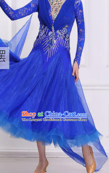 Top Grade Modern Dance Royalblue Lace Dress Ballroom Dance International Waltz Competition Costume for Women