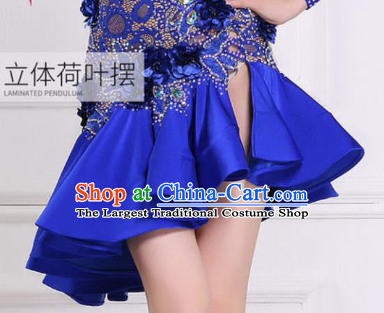 Professional Latin Dance Competition Royalblue Lace Dress Modern Dance International Rumba Dance Costume for Women