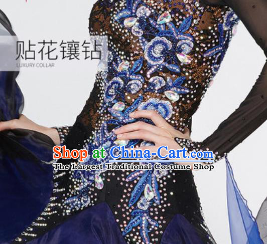 Top Grade Modern Dance Deep Blue Dress Ballroom Dance International Waltz Competition Costume for Women