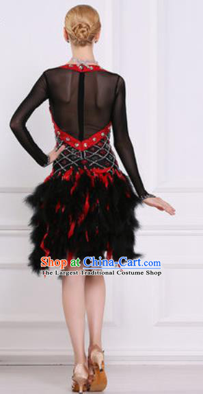 Professional Latin Dance Competition Black Feather Dress Modern Dance International Rumba Dance Costume for Women